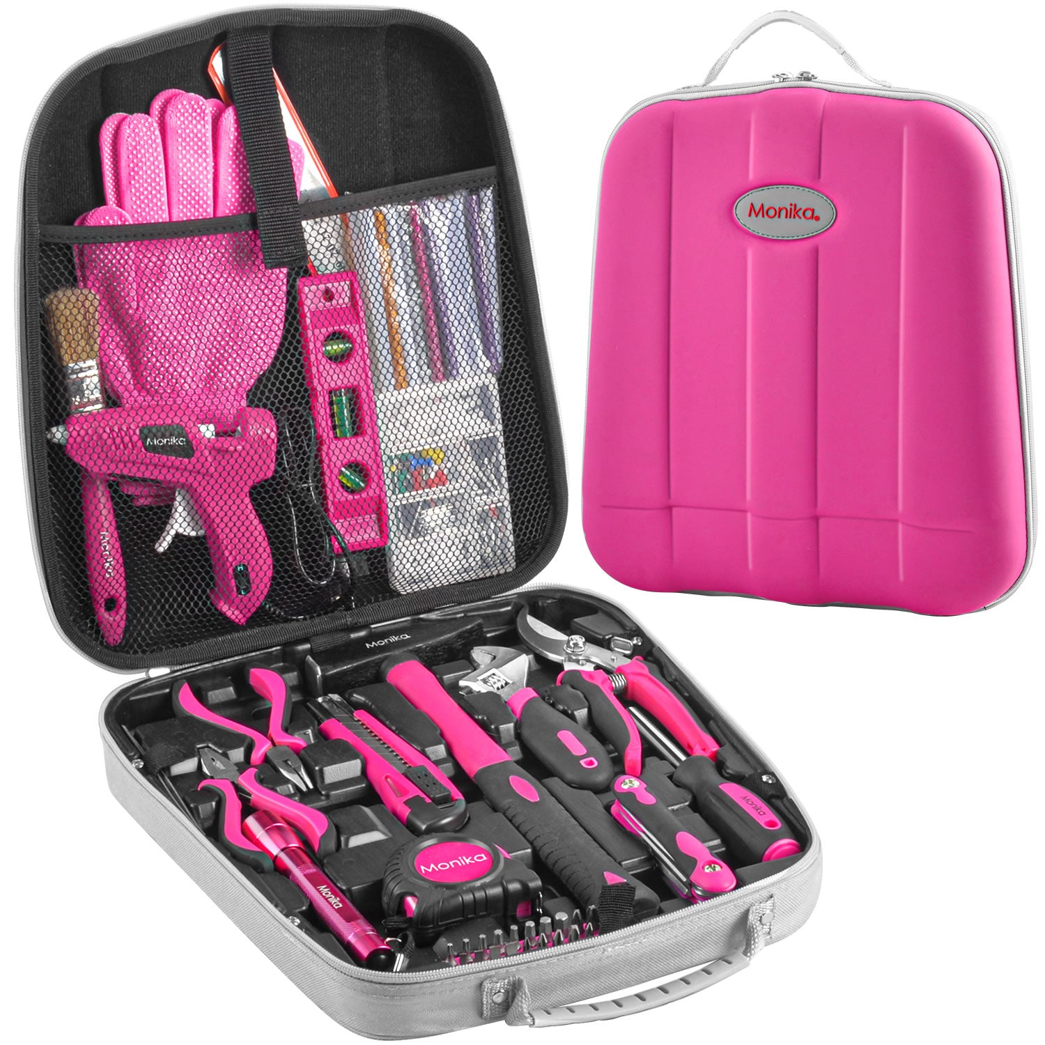 Monika 159PCS Pink Tool Kit Portable Household Tool Set Dual Temp Glue Gun Stick