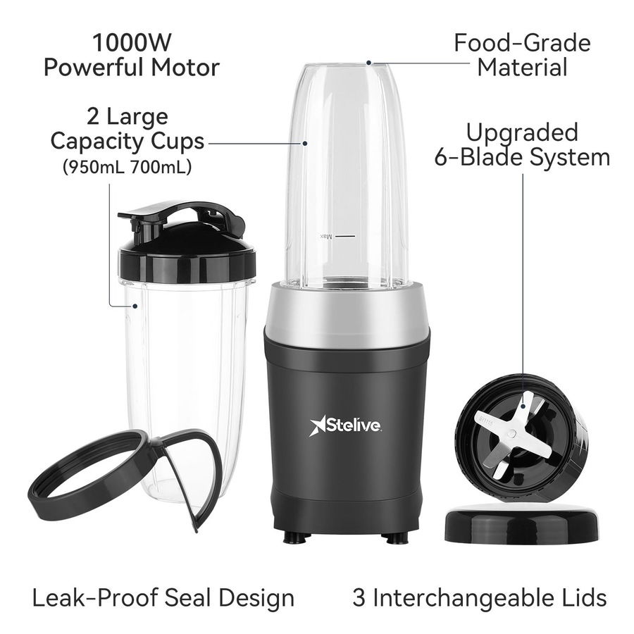 Stelive 1000W Electric Juice Blender Portable Blender Fresh Juice Mixer Smoothie Maker Electric Shakes Juicer Machine (Black)