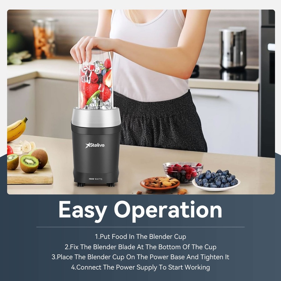 Stelive 1000W Electric Juice Blender Portable Blender Fresh Juice Mixer Smoothie Maker Electric Shakes Juicer Machine (Black)