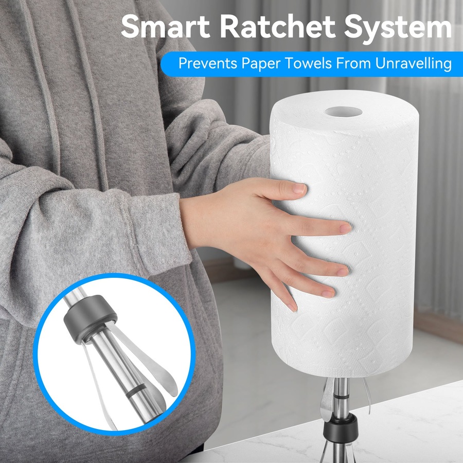 Stelive 11-Inch Paper Towel Holder, Free-Standing Kitchen Roll Holder, Weighted Paper Towel Dispenser with Suction Cup Base, One-Handed Tear, Stainless Steel