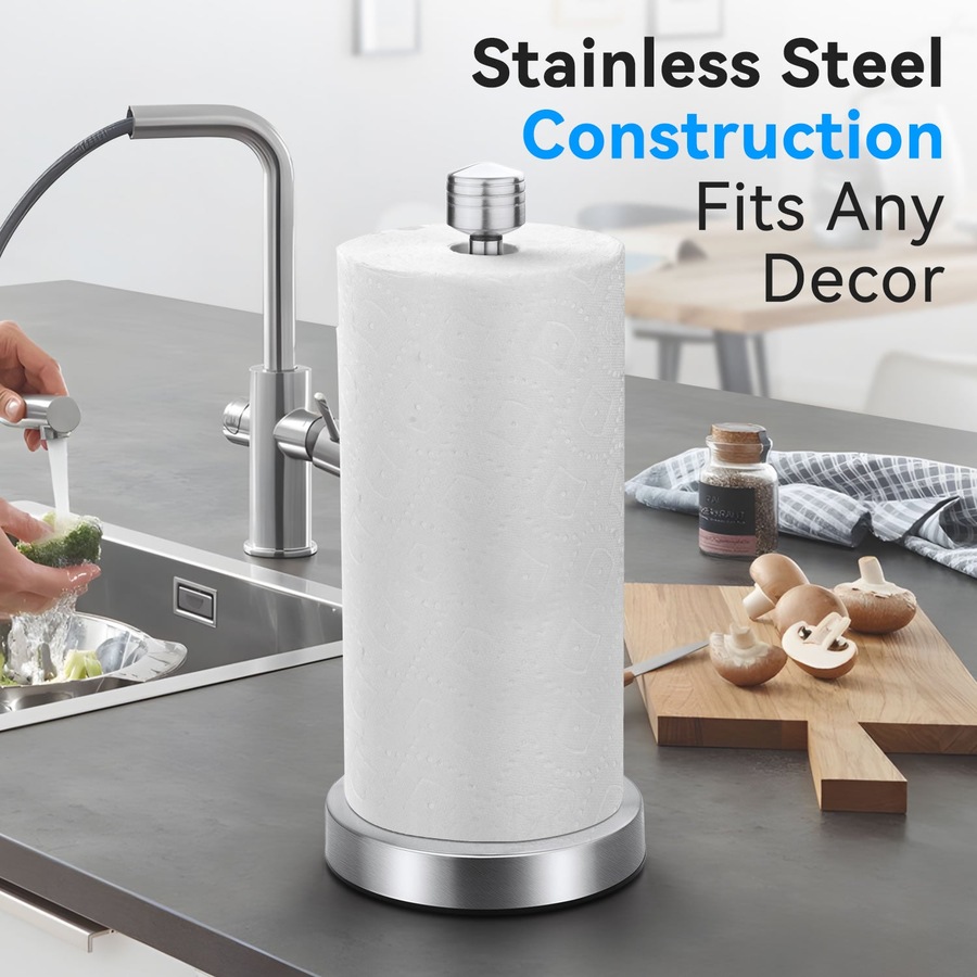 Stelive 11-Inch Paper Towel Holder, Free-Standing Kitchen Roll Holder, Weighted Paper Towel Dispenser with Suction Cup Base, One-Handed Tear, Stainless Steel