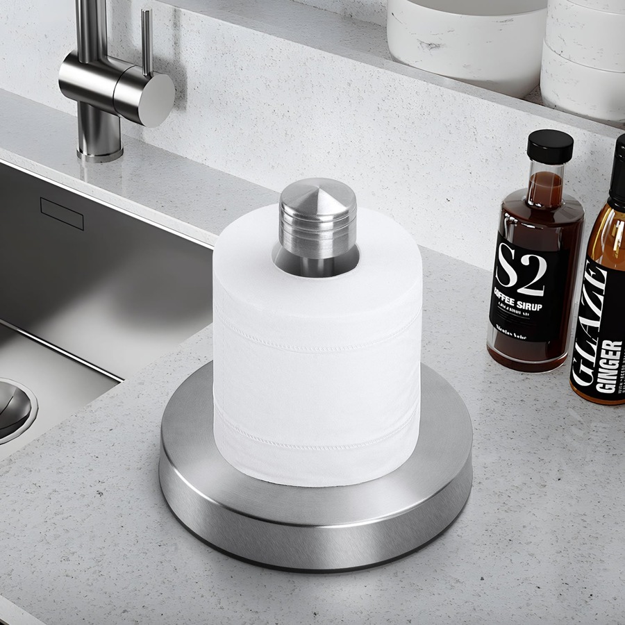 Stelive 11-Inch Paper Towel Holder, Free-Standing Kitchen Roll Holder, Weighted Paper Towel Dispenser with Suction Cup Base, One-Handed Tear, Stainless Steel