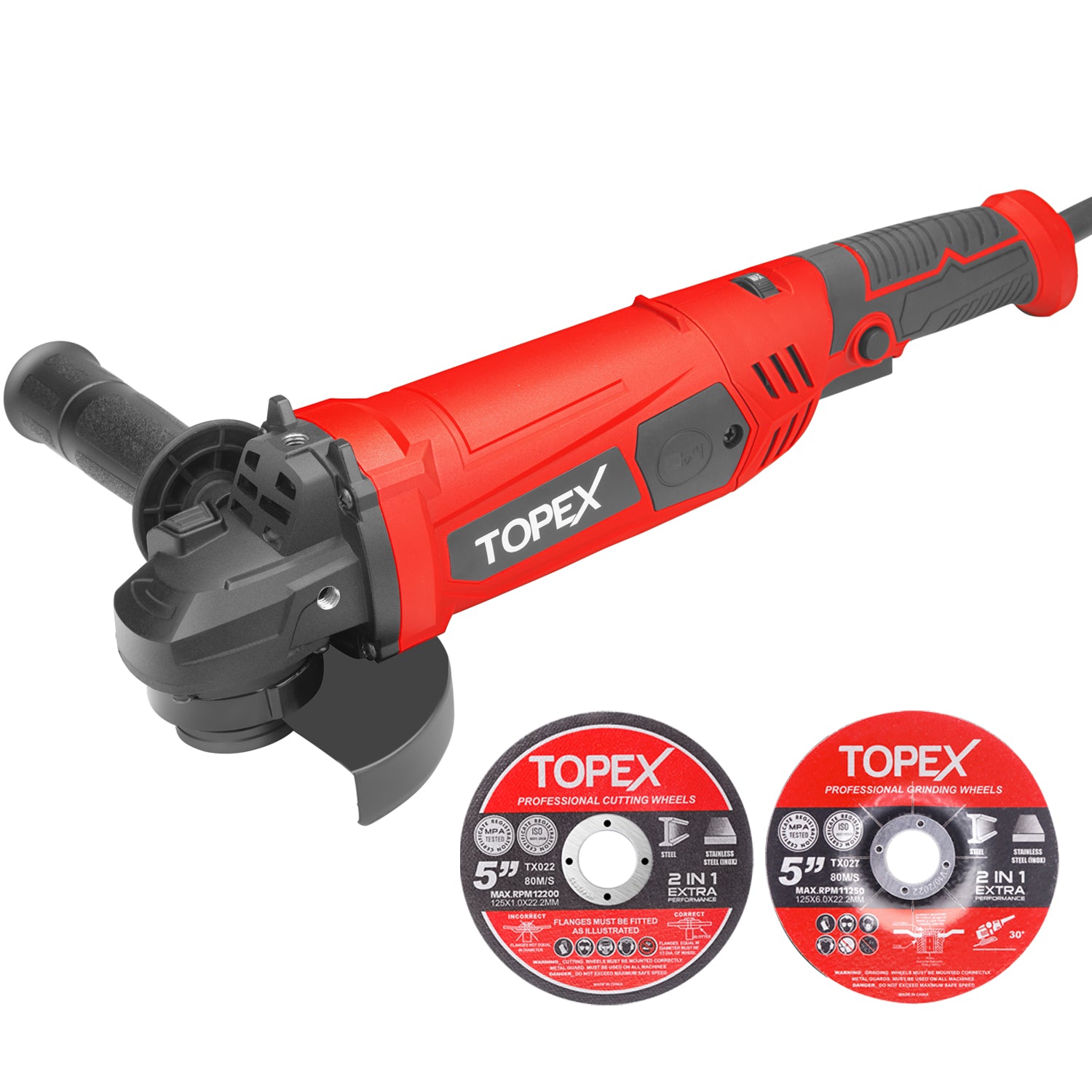 TOPEX 1200W Angle Grinder Heavy Duty 125mm 5″ w/ Cutting Disc