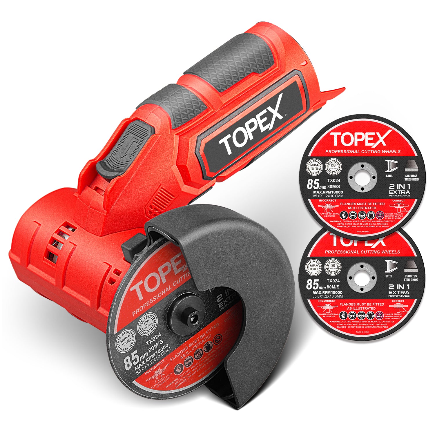 TOPEX 12V Cordless Angle Grinder Skin Only without Batterywith 2 Polishing disc &