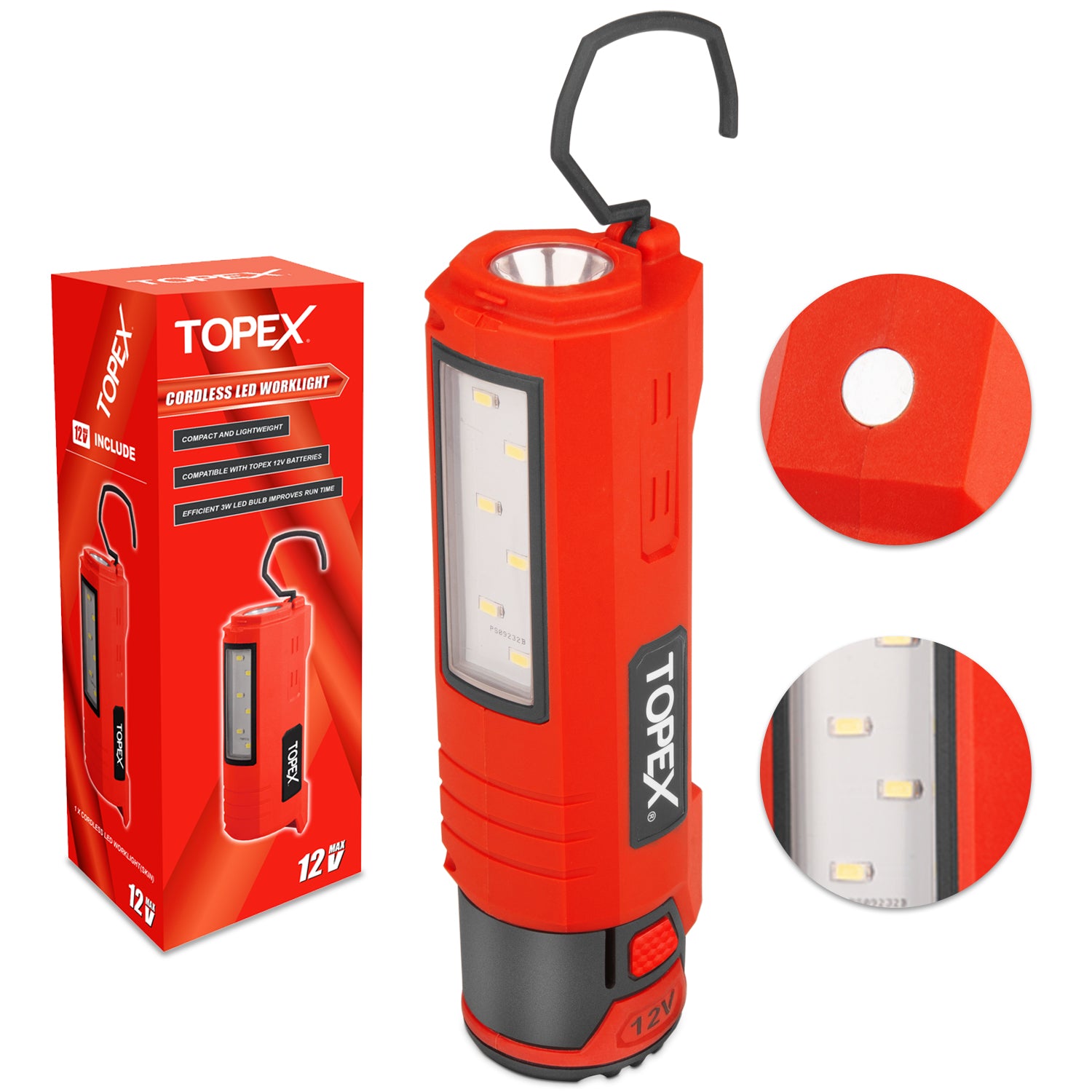 TOPEX 12V Cordless LED Worklight Lithium Ion Torch w/ Battery & Charger