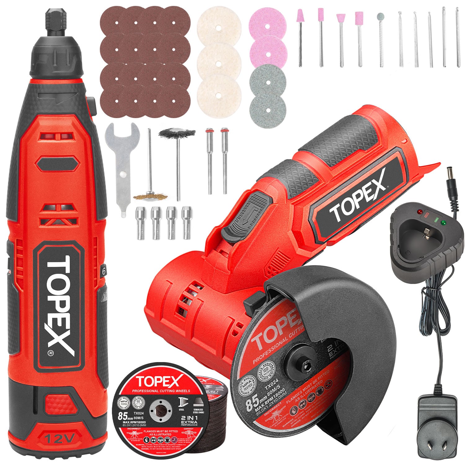 TOPEX 12V Cordless Rotary Tool Speed 5000 25000rpm With Angle Grinder12V 2.0Ah