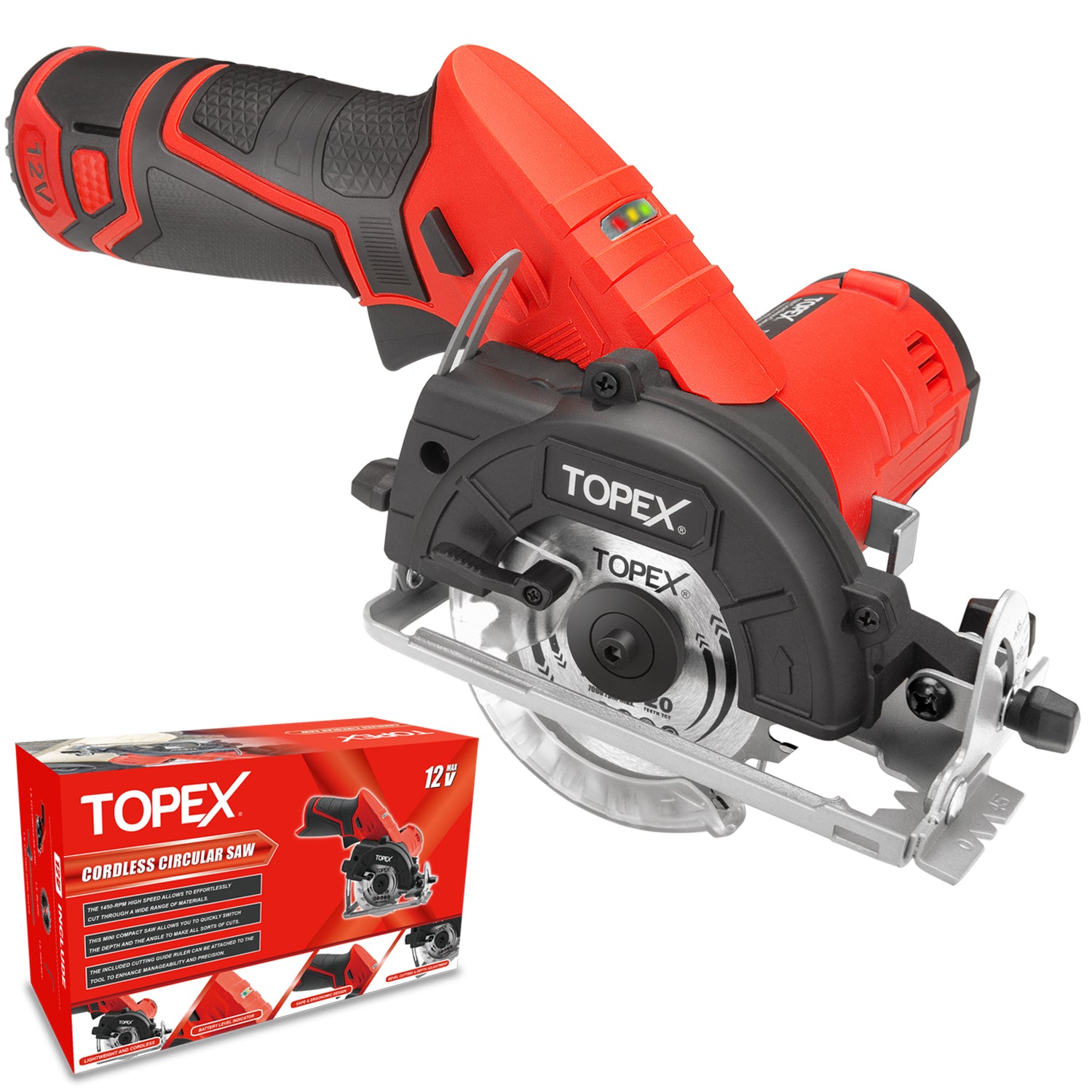 TOPEX 12V Max Cordless Circular Saw 85 mm Compact Lightweight w/ Battery &