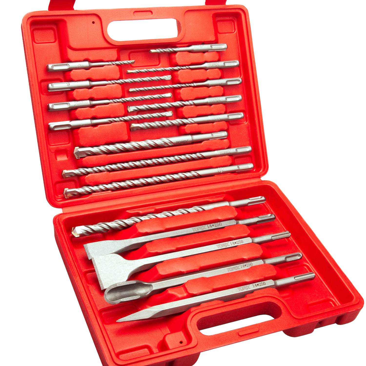 TOPEX 17 Piece SDS PLUS Rotary Hammer Drill Bits Set & Chisel