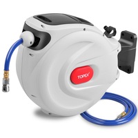 TOPEX 20M Air Hose Reel, 15 Bar Max Retractable Garden Hose Reel, Wall Mounted Air Compressor Hose Reel with Quick Coupling, Auto Rewind, Any Position Stop