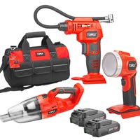 TOPEX 20V Cordless Combo Kit Tyre Inflator Handheld Vacuum Cleaner LED Torch w/ Tool Bag