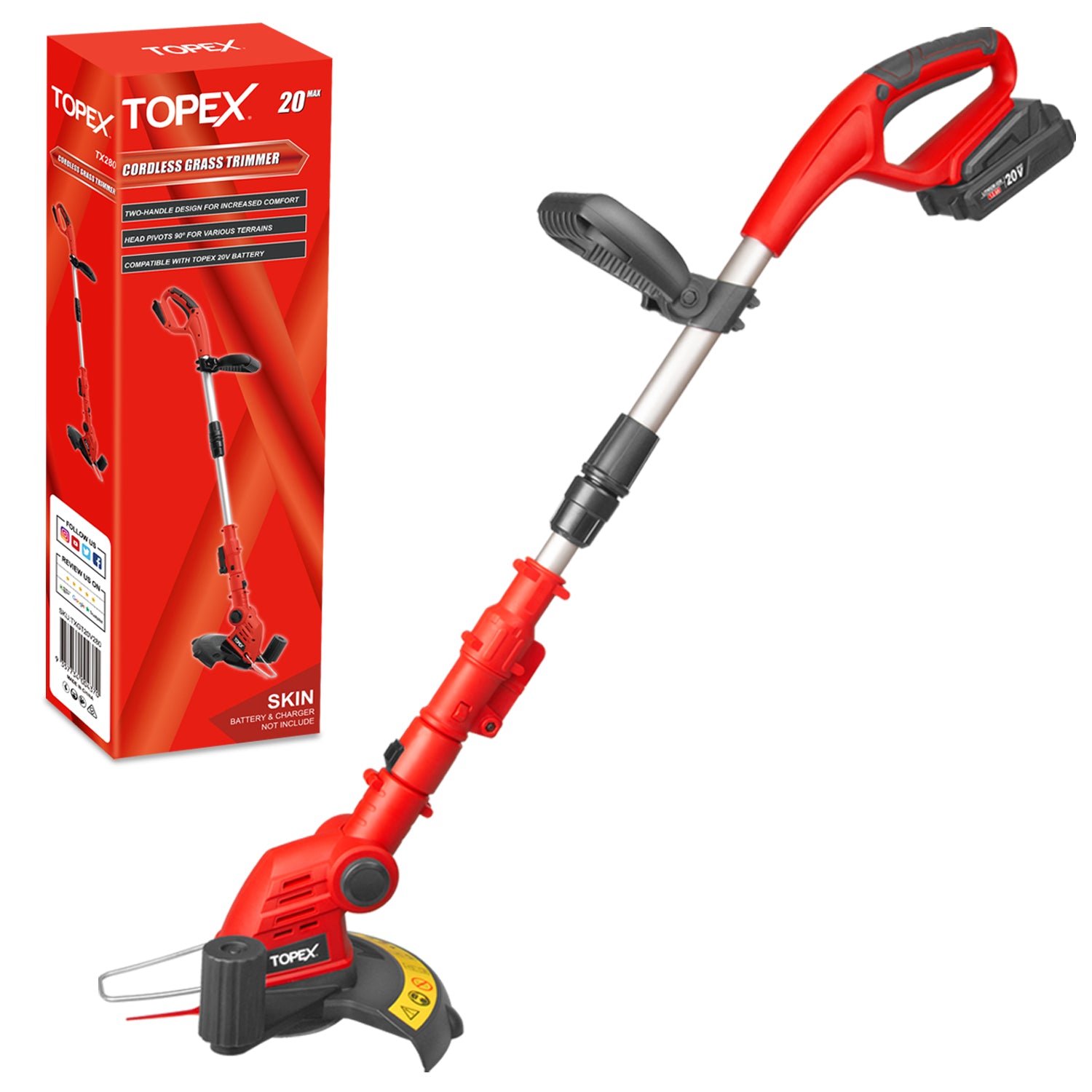 TOPEX 20V Cordless Lawn Grass Line Trimmer 2 in 1 Whipper Snipper with