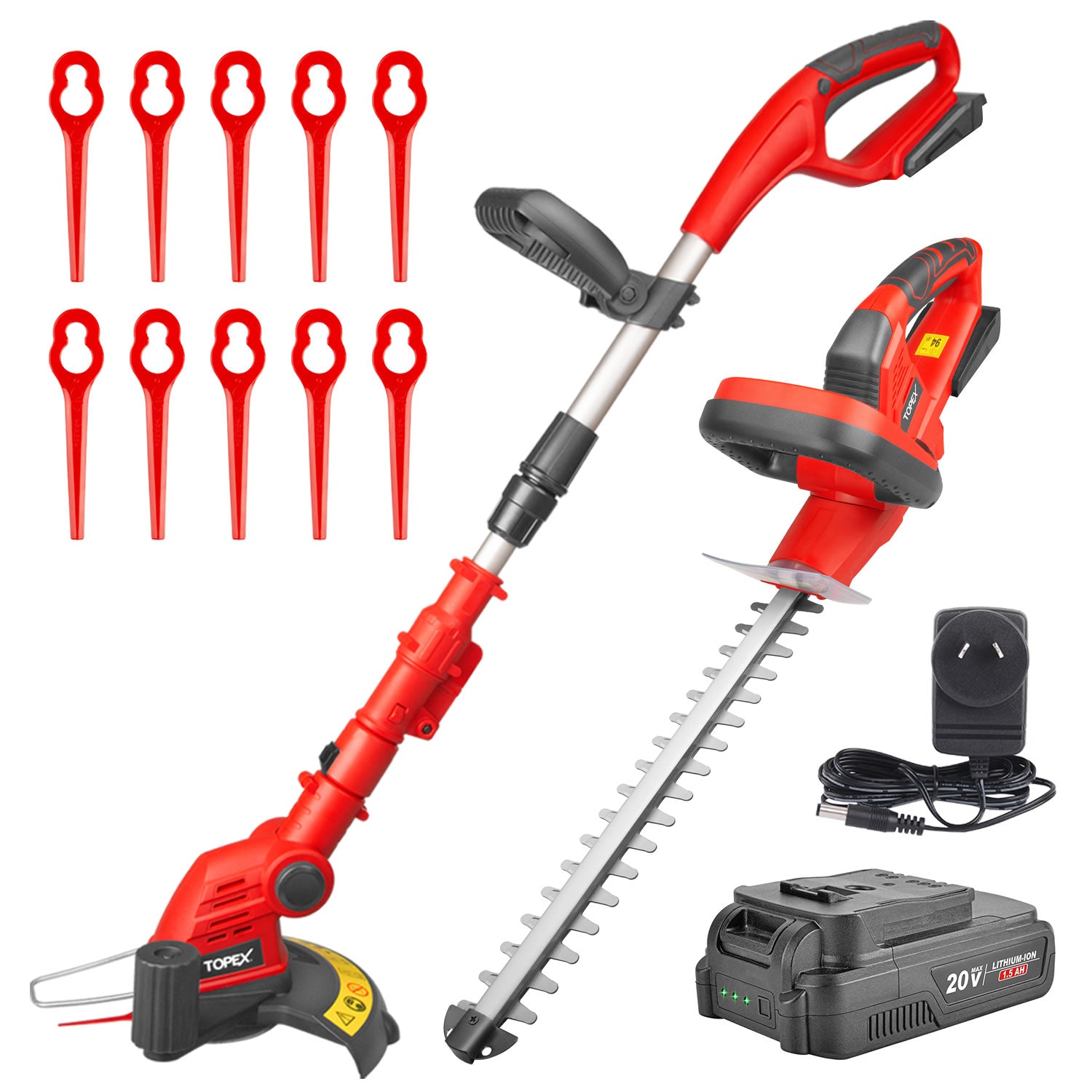 TOPEX 20V Cordless Hedge Trimmer and Grass Combo Kit w/ Battery