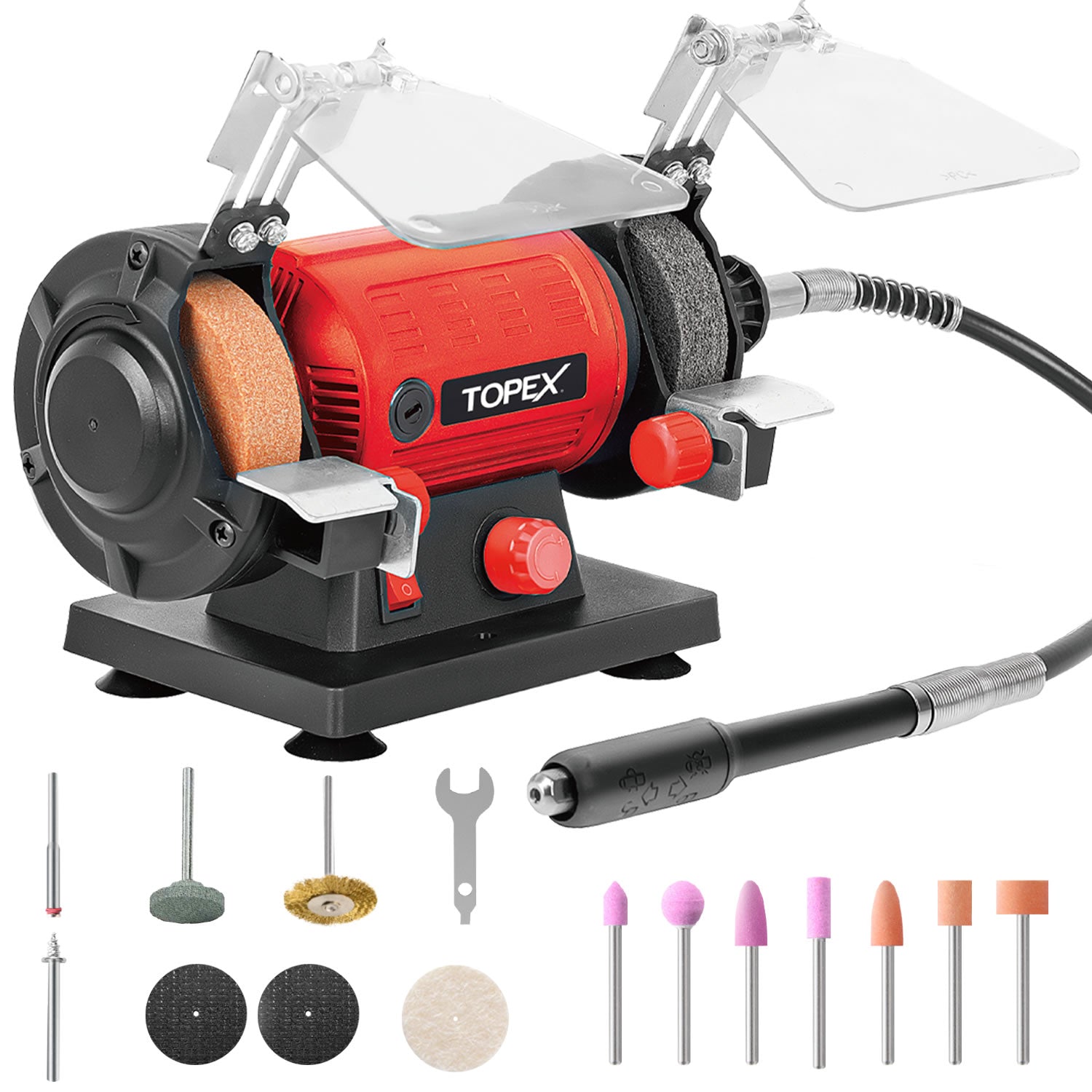 TOPEX 120W Bench Grinder w/ 2 Grinding Wheels& Adjustable Tool Rests& Eye Protecting