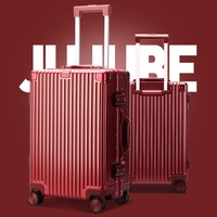 BOPAI Aluminium Luggage Suitcase Lightweight Carry on/Large HardCase B3257 2 Pieces Suitcase Set Red