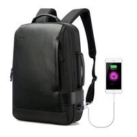 Bopai Luxury Style Leather & Microfibre Anti-Theft Business and Travel with USB Charging Laptop Backpack B6631 Black 15.6' Laptop