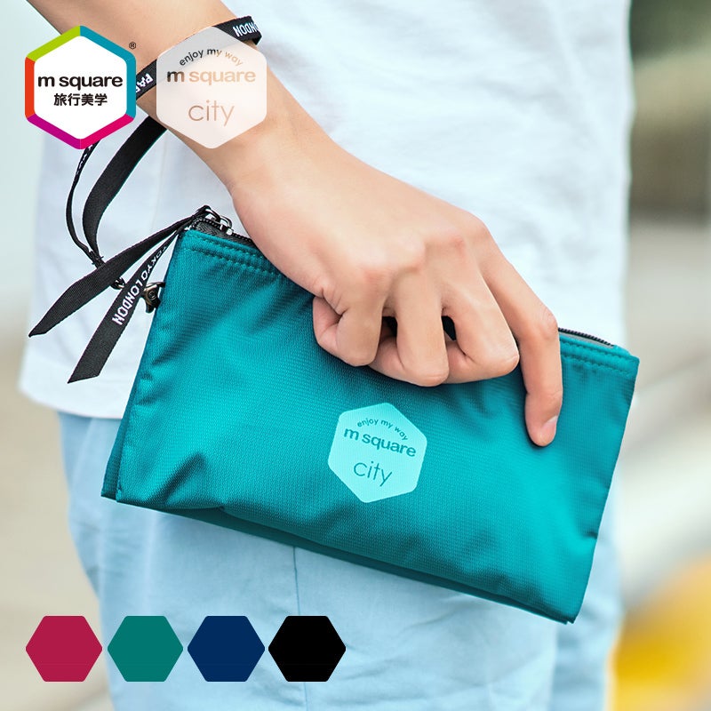 M Square Wristlet Wallet Bag Portable Handbag Lightweight Travel Bags Women Weekender Travel Storage Bag Blue