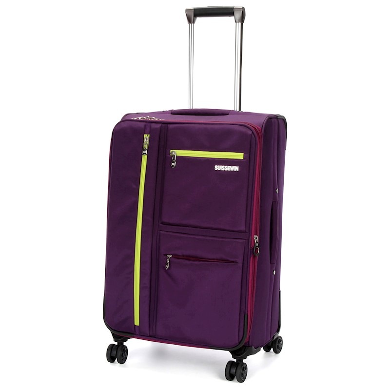 Swiss Luggage Suitcase Lightweight with  8 wheels 360 degree rolling SoftCase SN6007A-purple