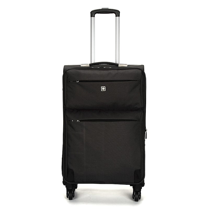 Swiss Luggage Suitcase Lightweight with  8 wheels 360 degree rolling SoftCase SN8918B-black