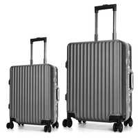 Swiss Aluminium Luggage Suitcase Lightweight with TSA locker 8 wheels 360 degree rolling HardCase 2 Pieces Set SN7619A&B-Rose Sliver Grey