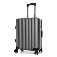 Swiss Aluminium Luggage Suitcase Lightweight with TSA locker 8 wheels 360 degree rolling HardCase SN7619B-Sliver Grey