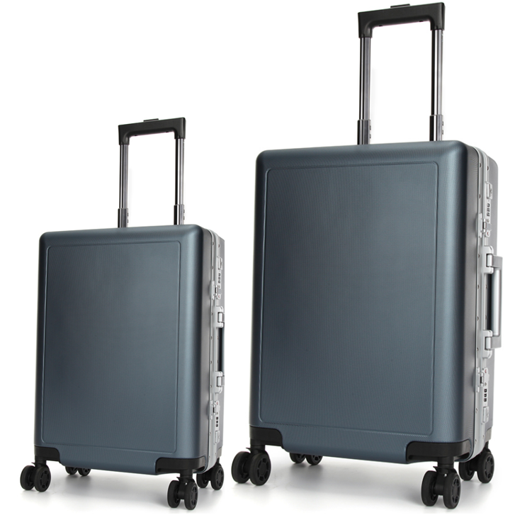Swiss Aluminium Luggage Suitcase Lightweight with TSA locker 8 wheels 360 degree rolling HardCase 2 Piece Set SN7613A&C Blue