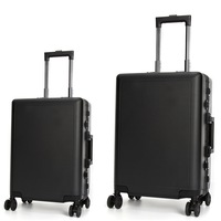 Swiss Aluminium Luggage Suitcase Lightweight with TSA locker 8 wheels 360 degree rolling HardCase 2 Piece Set SN7613AB Black