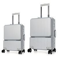 Swiss Aluminium Luggage Suitcase Lightweight with TSA locker 8 wheels 360 degree rolling HardCase 2 Piece Set SN8610AB Silver
