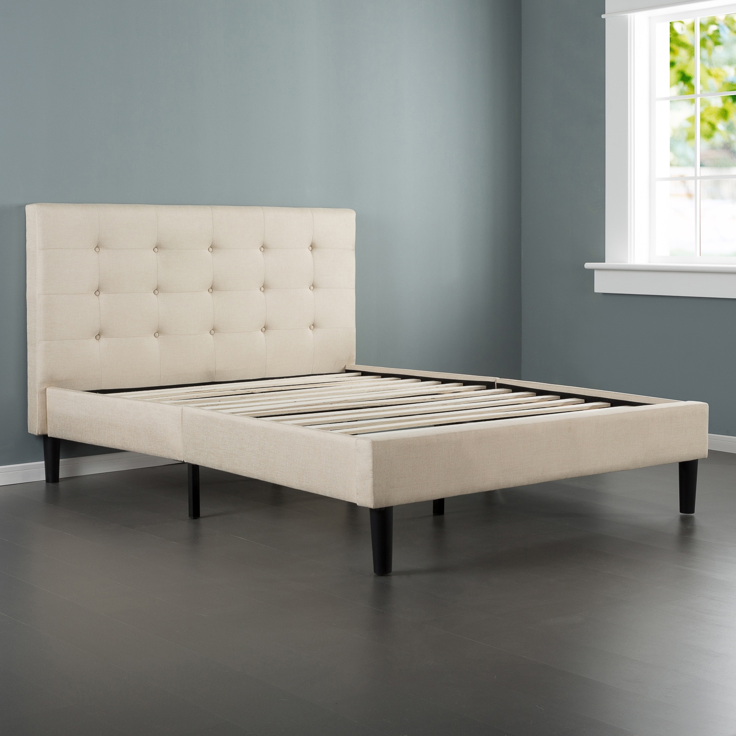 Buy Zinus Modern Upholstered Button Tufted Fabric Bed Frame - MyDeal