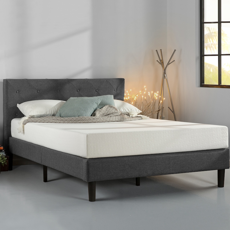 Buy Zinus Shalini Upholstered Grey Diamond Stitched Fabric Bed Frame ...