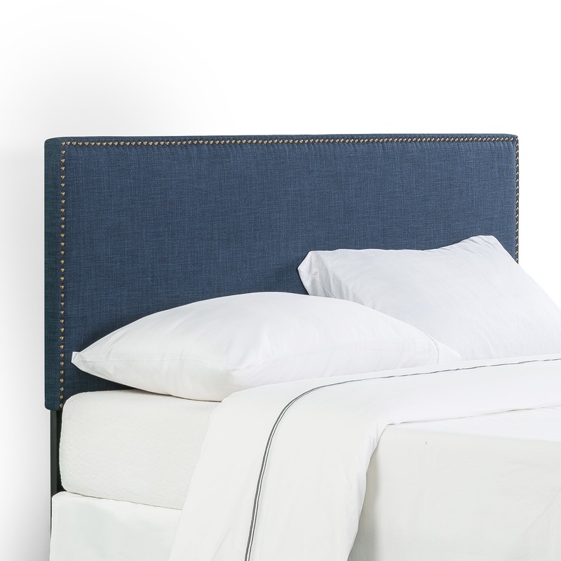 Upholstered Nailhead Trim Headboard Navy Blue Show Home Sales