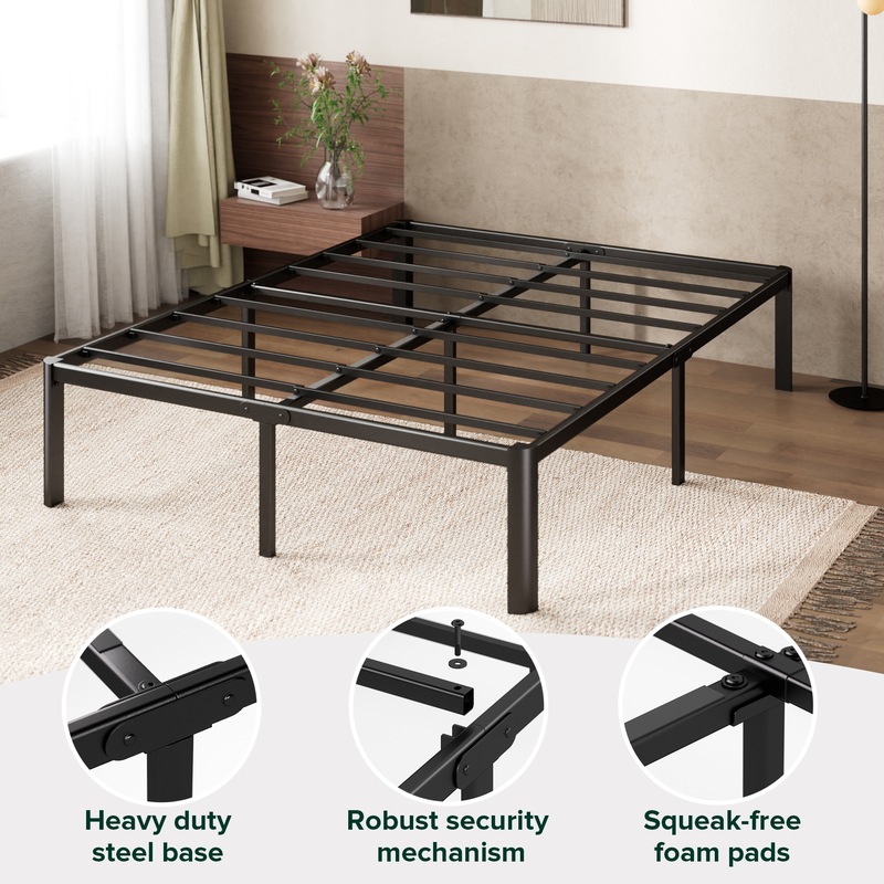 Buy Zinus Classic Black Metal Bed Frame with Steel Slat - Single, King ...
