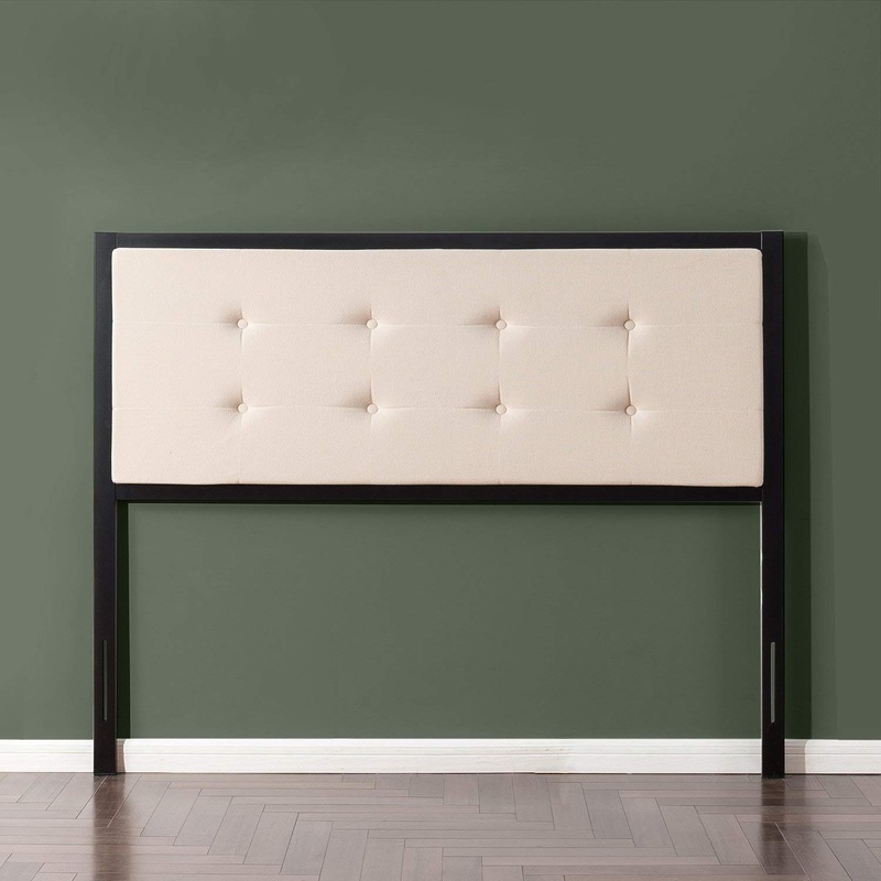 Zinus Barbara Button Tufted Taupe Upholstered Metal Headboard (Double