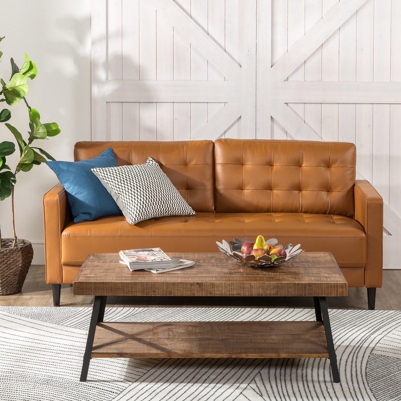 Zinus Benton Mid Century Faux Leather Sofa 3 Seater Cognac Sofas 9356862002456 Zinus Benton Mid Century Faux Leather, Mid Century Faux Leather Sofa