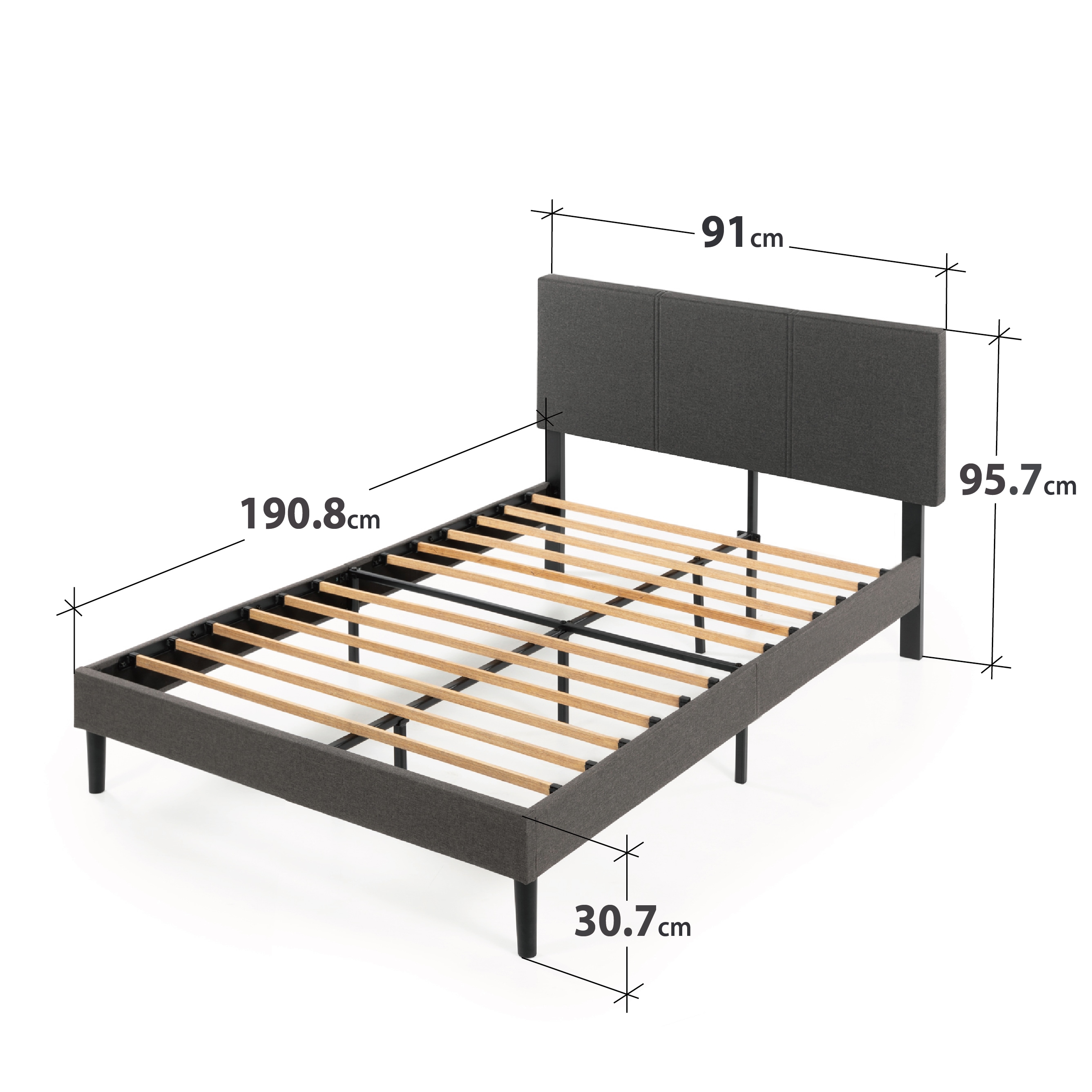 Buy Zinus Cambril Fabric Bed Frame Dark Grey (Single, Double, Queen ...