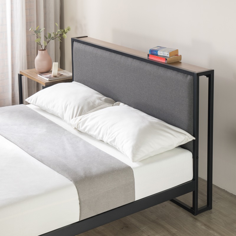 Buy Zinus Christina Metal and Fabric Bed Frame with Headboard
