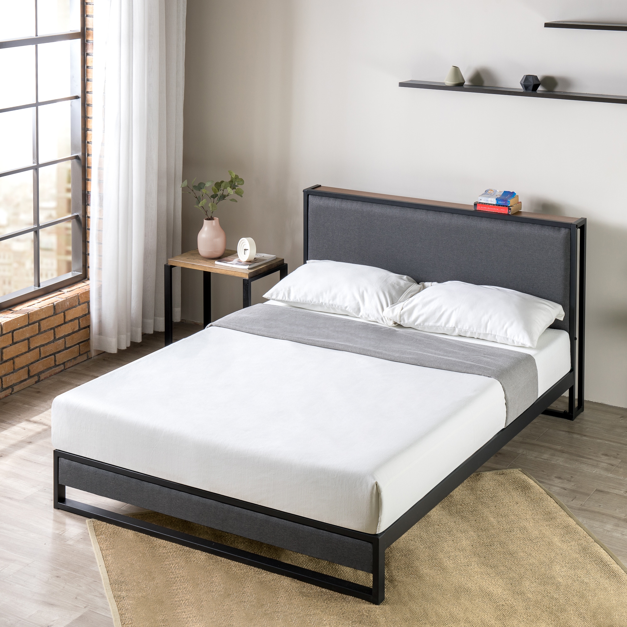 Buy Zinus Christina Ironline Metal And Fabric Bed Frame With Headboard ...