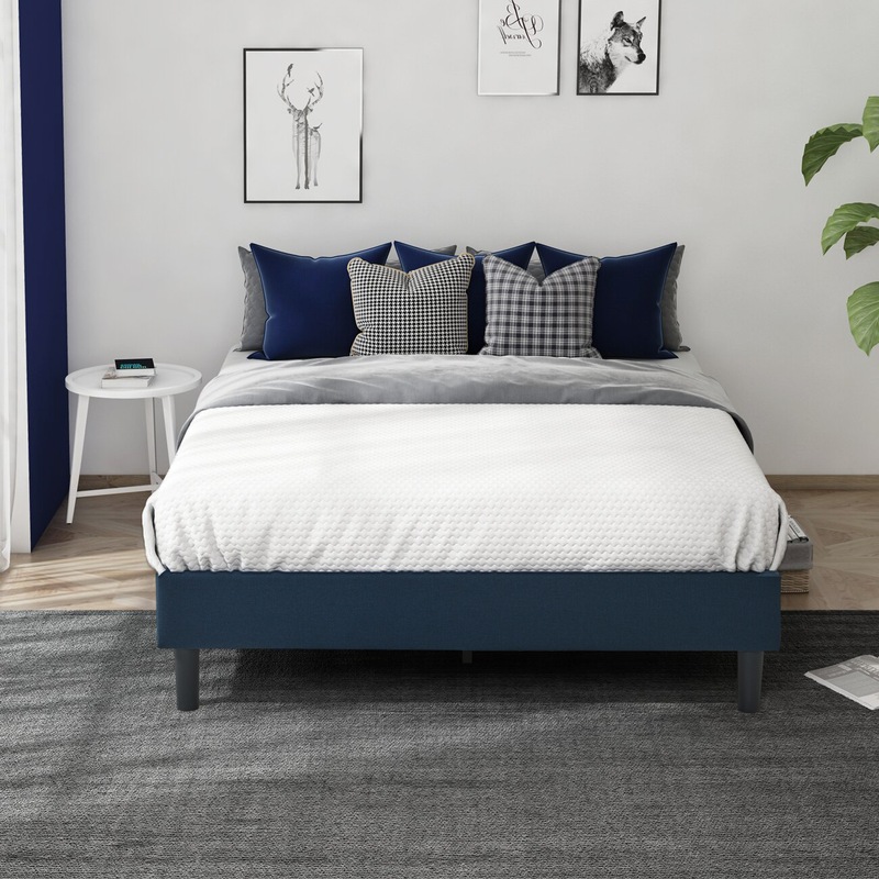 Buy Zinus Curtis Bed Base Upholstered Bed Frame Navy Fabric - Single ...