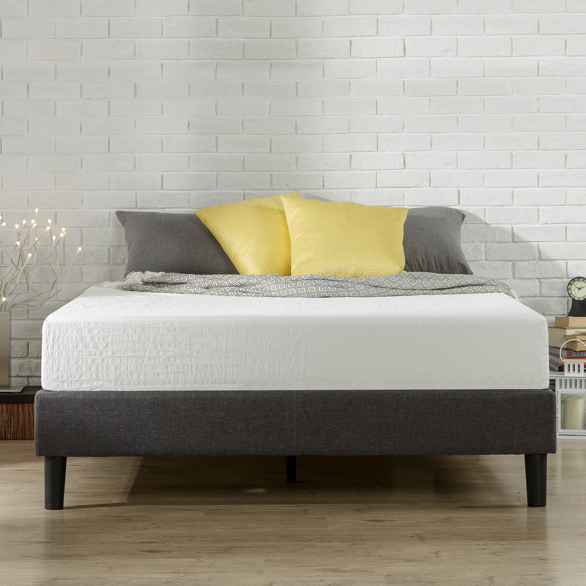 Zinus Curtis Essential Upholstered Grey Fabric Bed Frame - Double & Queen