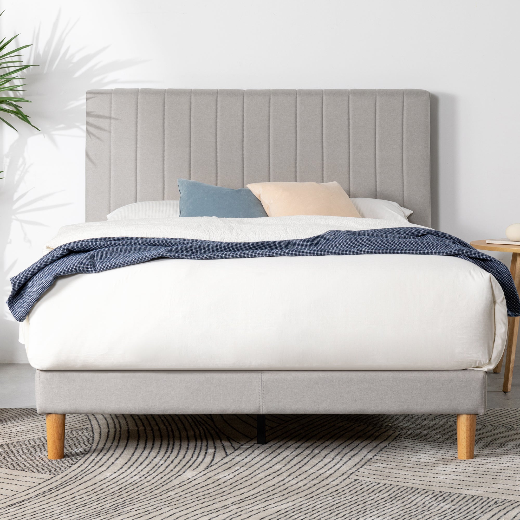 Zinus Debi Upholstered Fabric Platform Bed Frame Tall Headboard - Light Grey Queen Size