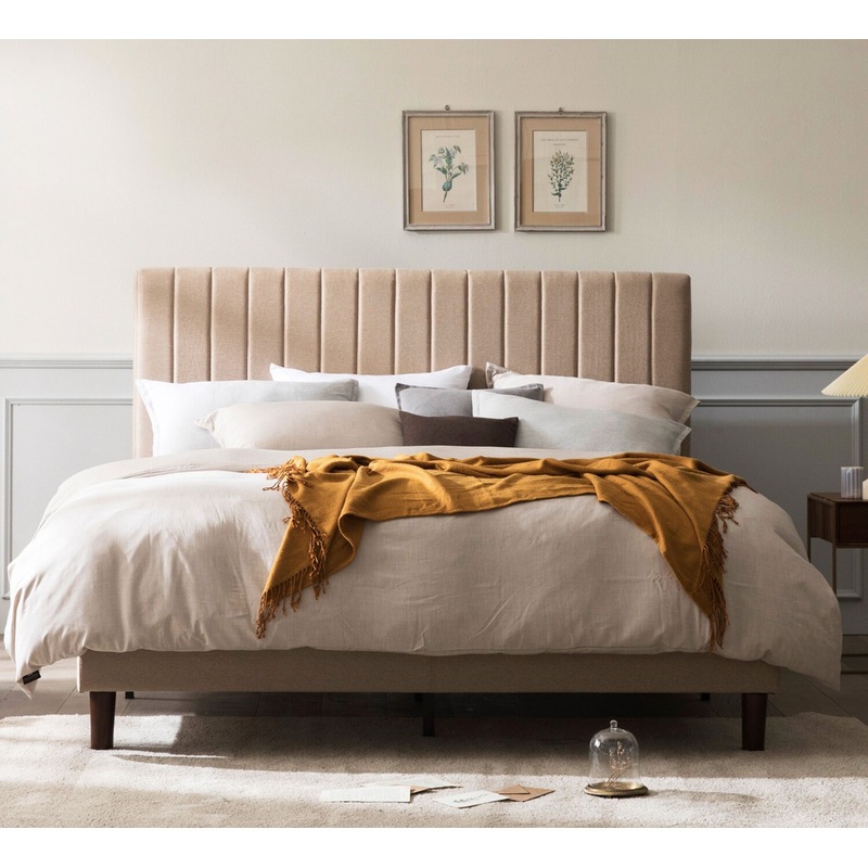 Buy Zinus Bed Frame Fabric Beige Queen Double King MyDeal