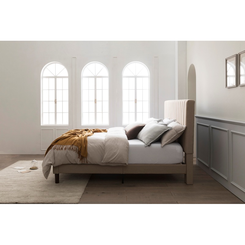 Buy Zinus Debi Upholstered Beige Fabric Bed Frame MyDeal