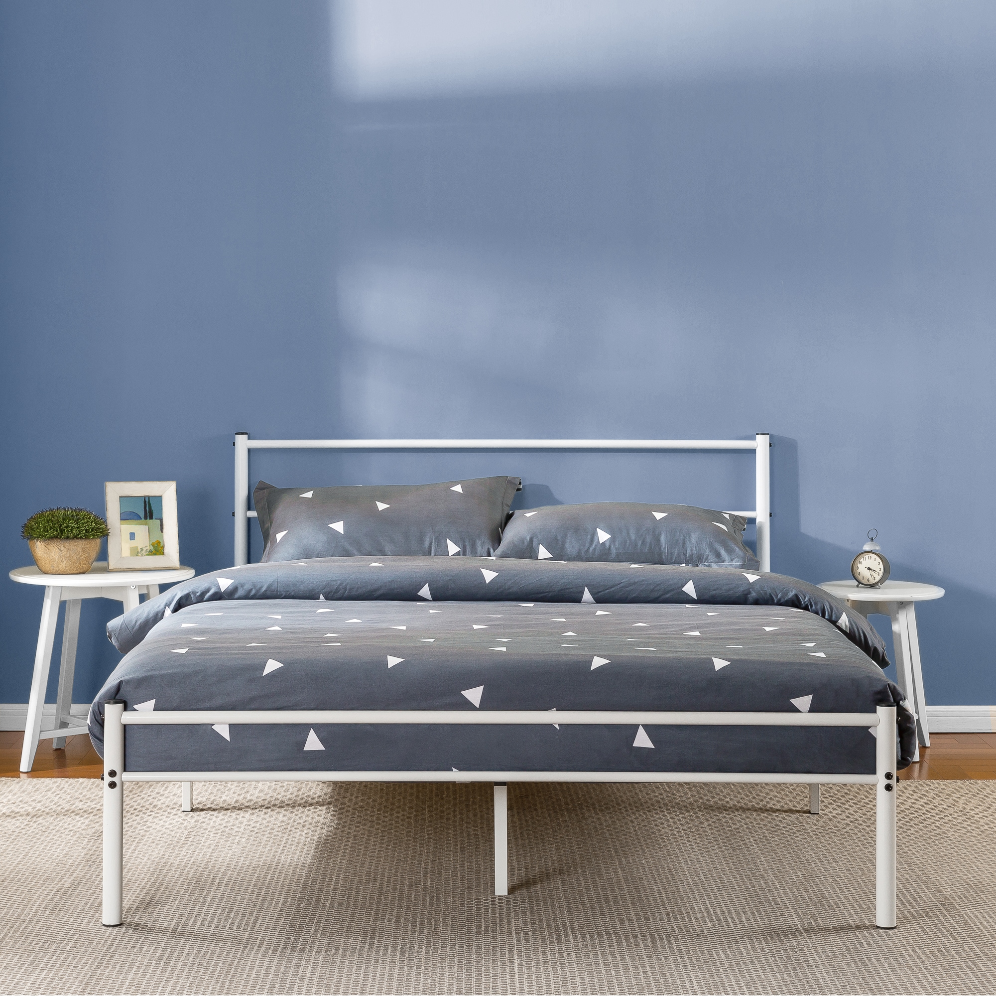 Buy Zinus Geraldine White Metal Bed Frame - Double & Queen - MyDeal