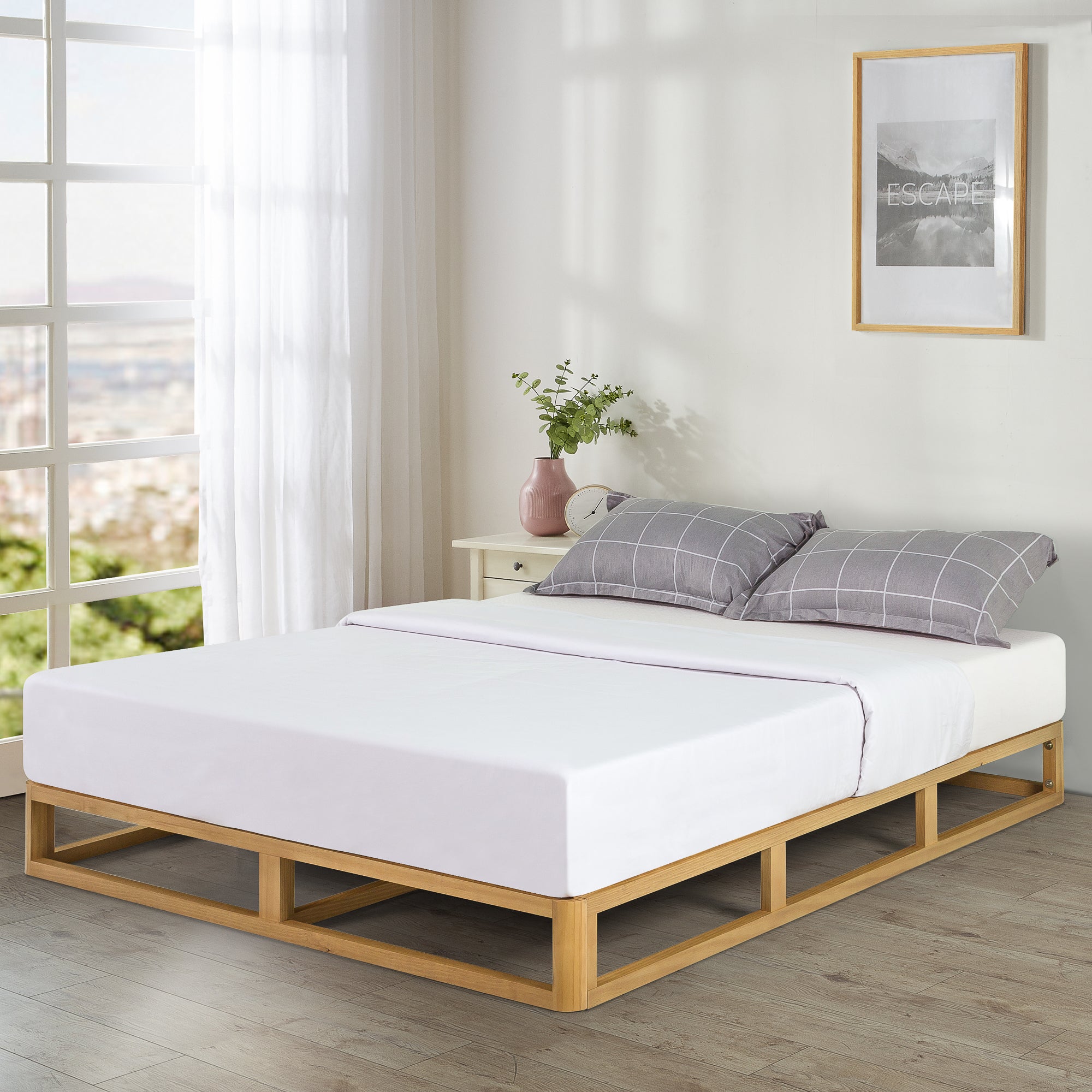 Zinus Industrial Solid Wood Timber Bed Frame Double, Queen & King