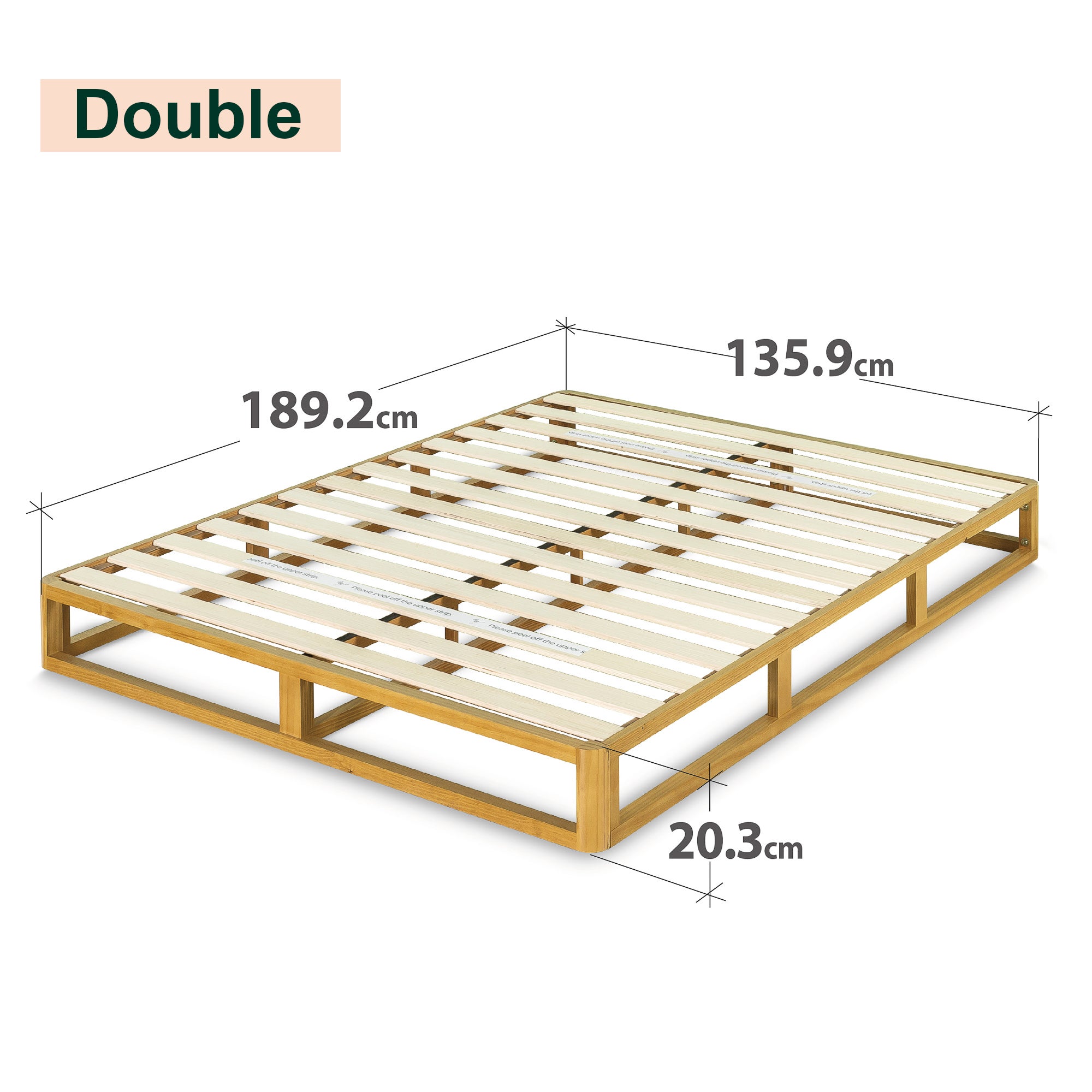 Zinus Industrial Pine Wood Bed Frame Low Bed Base Mattress Foundation Natural 20cm Double 