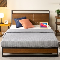 Zinus Ironline Metal, Solid Wood Bed Frame Base, Headboard Shelf & USB Port Size