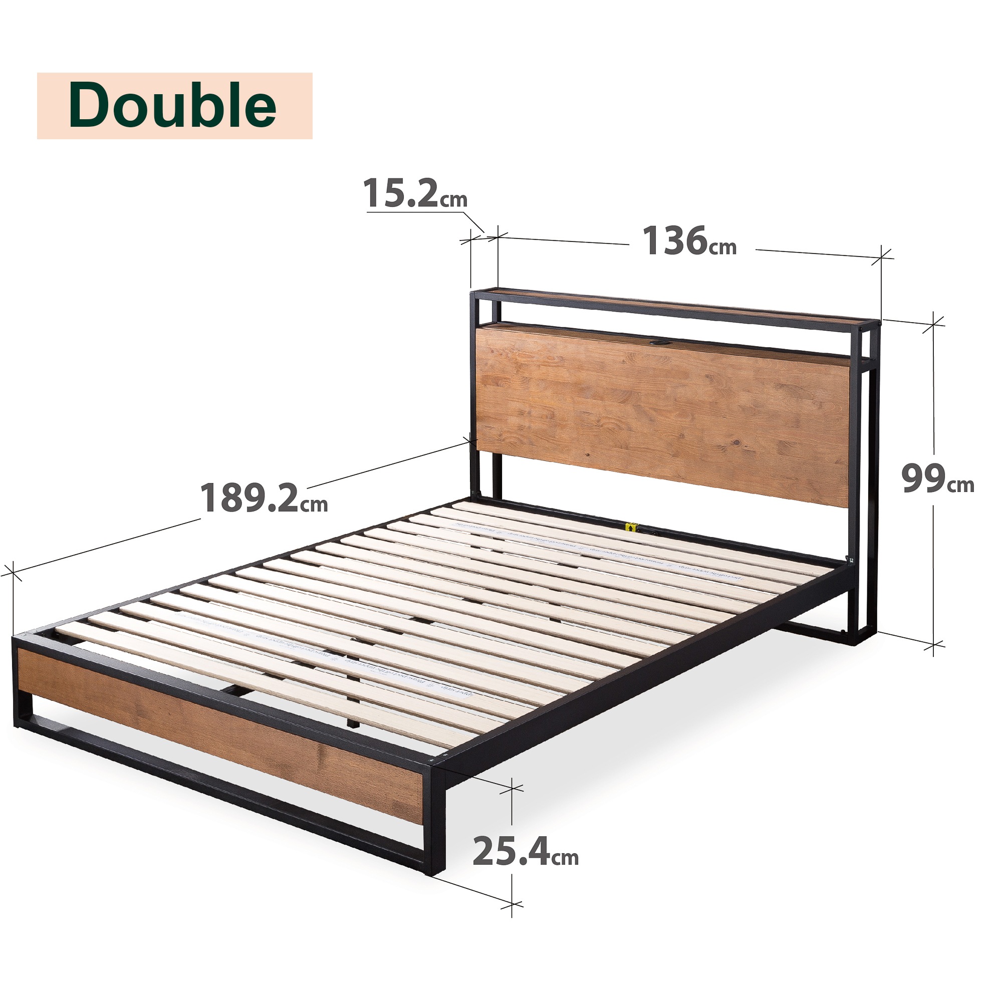 Buy Zinus Ironline Metal And Solid Wood Bed Frame Base With Headboard ...