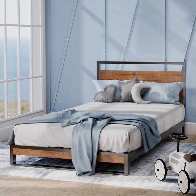 Buy Zinus Metal and Solid Wood Bed Frame Base Single MyDeal