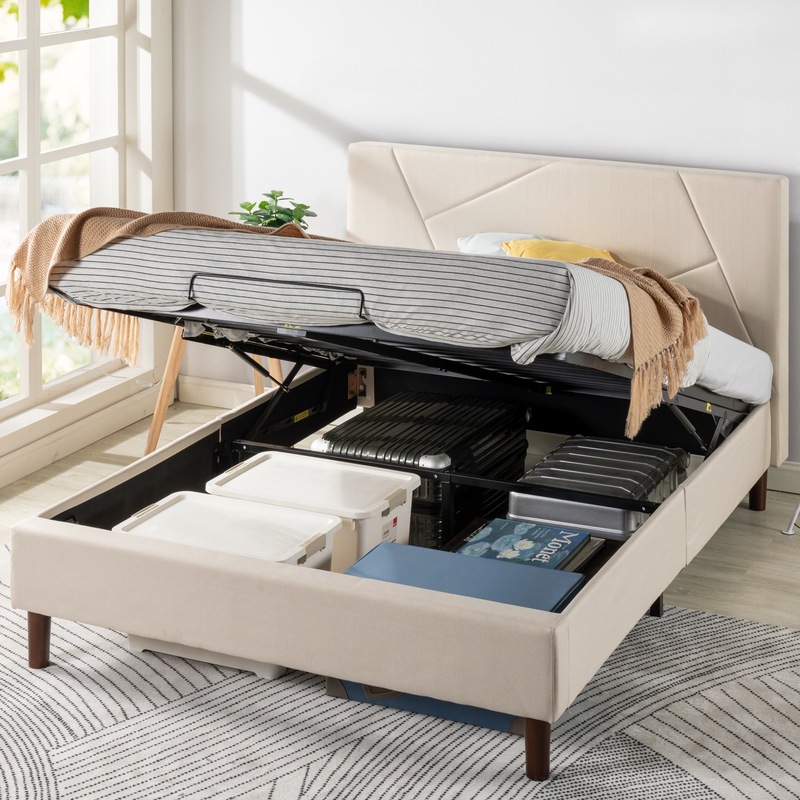 Buy Zinus Judy Gas Lift Storage Bed Frame Beige Queen MyDeal