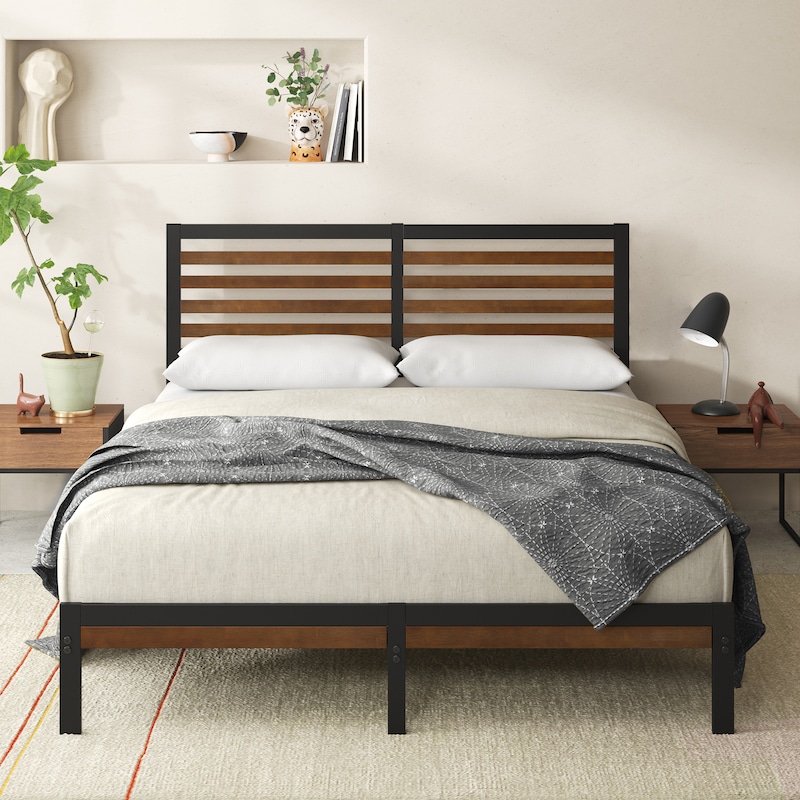 Buy Zinus Kai Bamboo And Metal Bed Frame Hybrid Platform Base With 