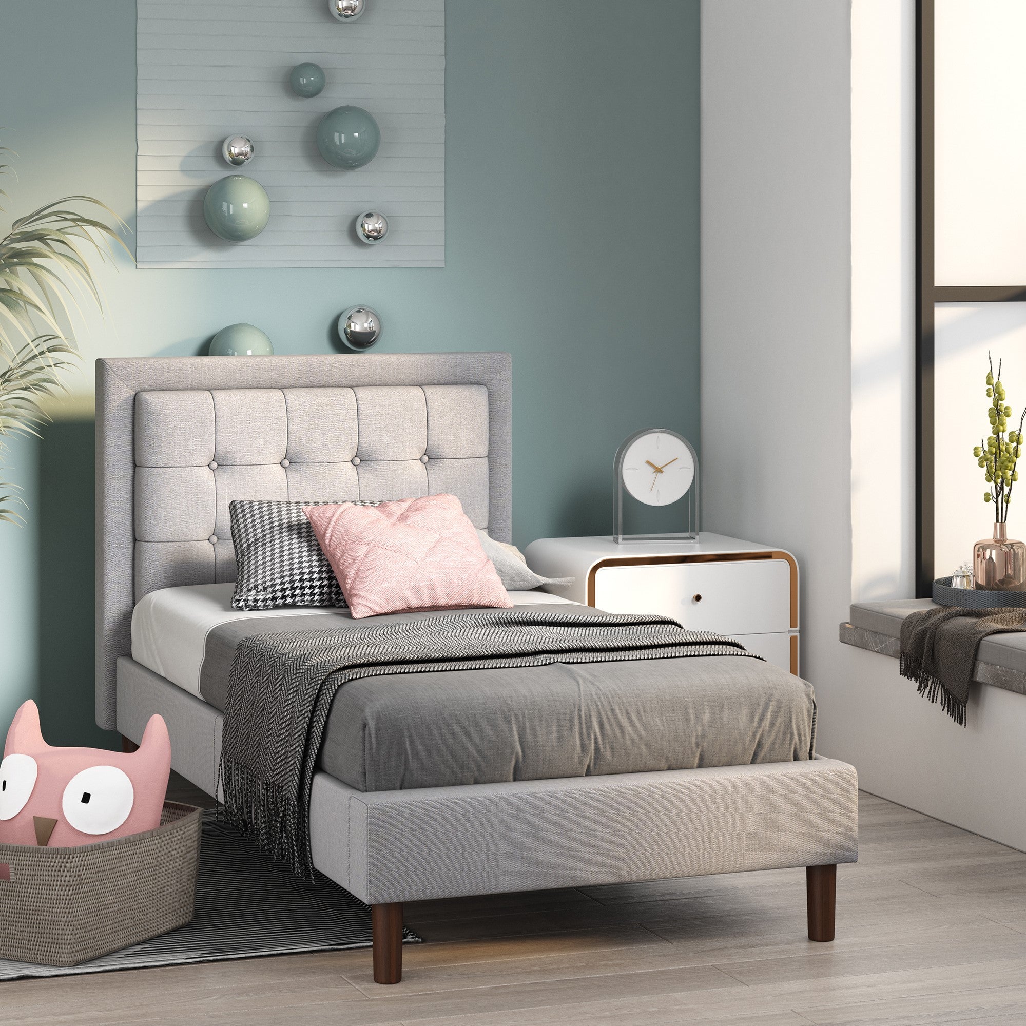 Zinus Kids Dachelle Luxury Single Bed Frame - Upholstered Fabric